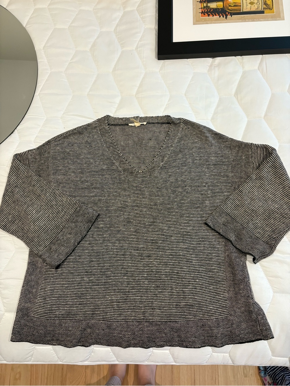 Eileen Fisher Women's V-Neck Striped Sweater in Gray and Black